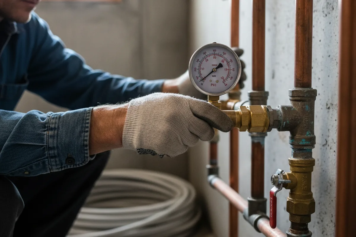 Pressure testing a repaired line during Water Line Repair in Minoa